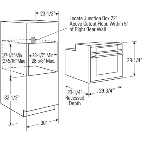 oven junction box height|wall oven installation in cabinet.